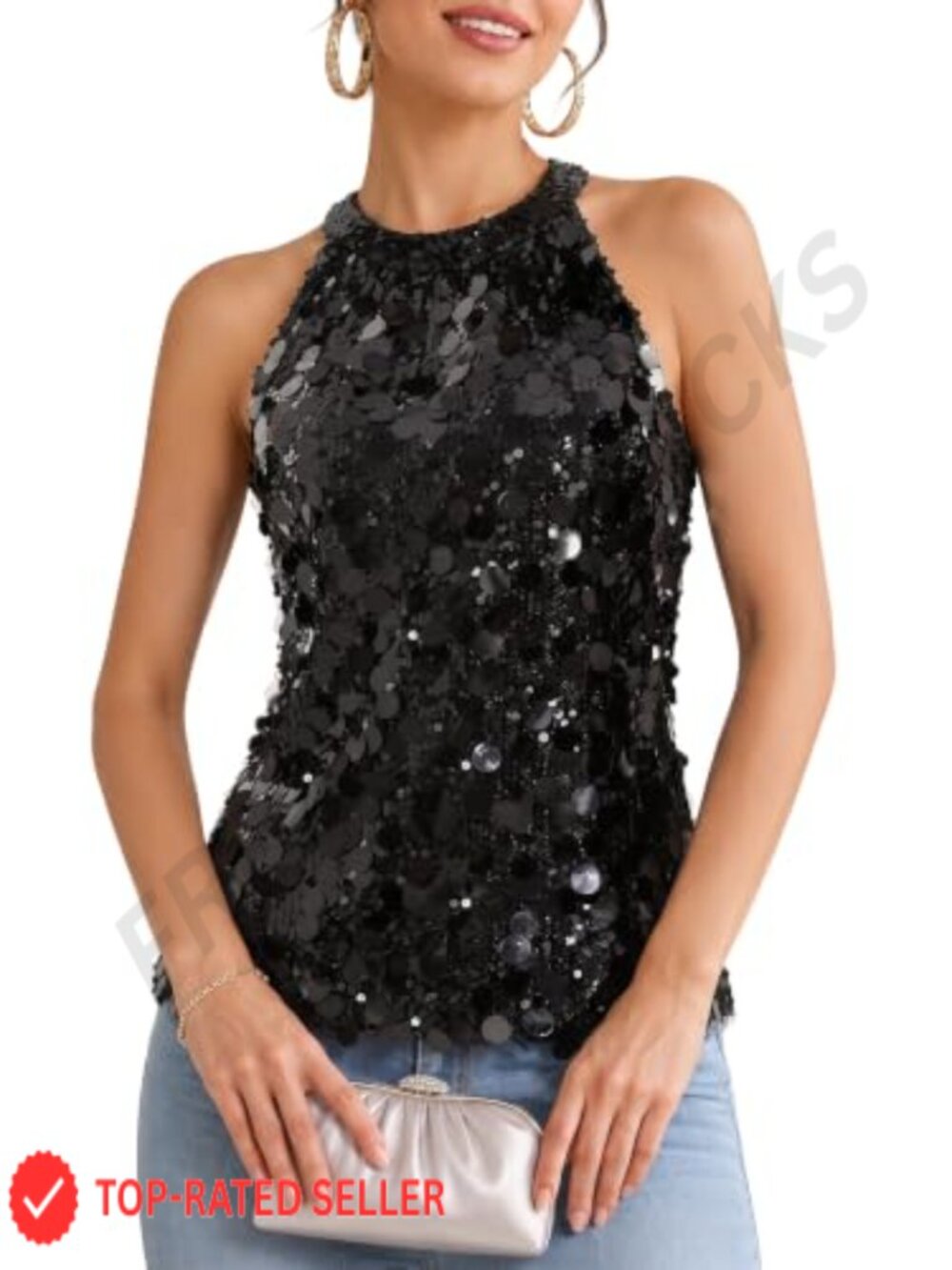 Sequin Halter Top Sleeveless Sparkly Tank Party Night Out